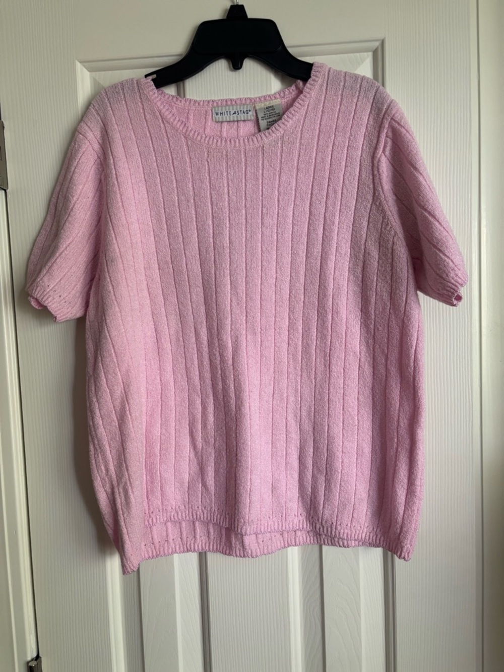 White Stag Light Pink Ribbed Short-Sleeve Crew Sweater